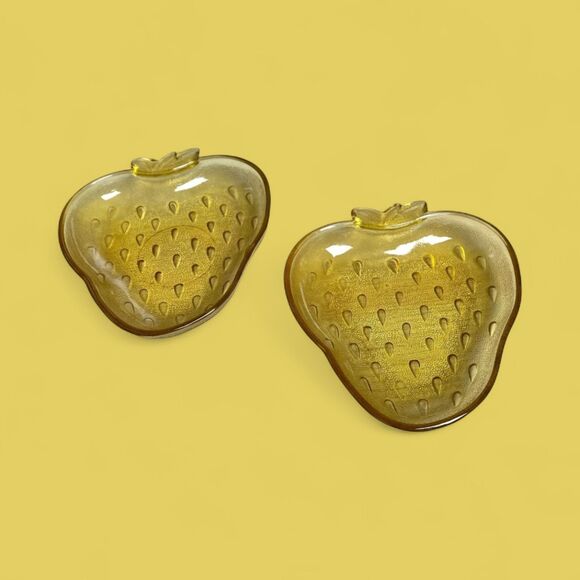 Hazel Atlas Amber Glass Strawberry Trinket Dishes - Set of 2 - Picture 1 of 5
